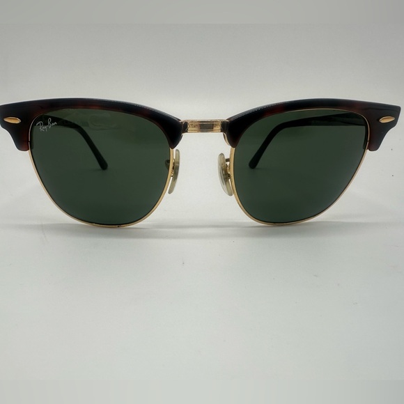 Ray-Ban Clubmaster Tortoiseshell Gold Frame Sunglasses Green Lenses - Picture 2 of 14